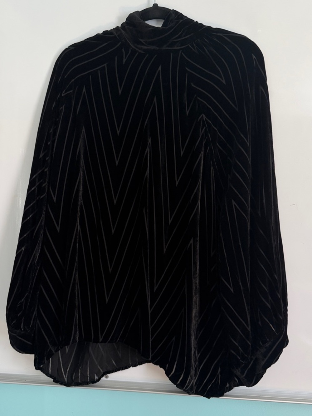 Nili Lotan Black Velvet Chevron Mock-Neck Eliana Blouse